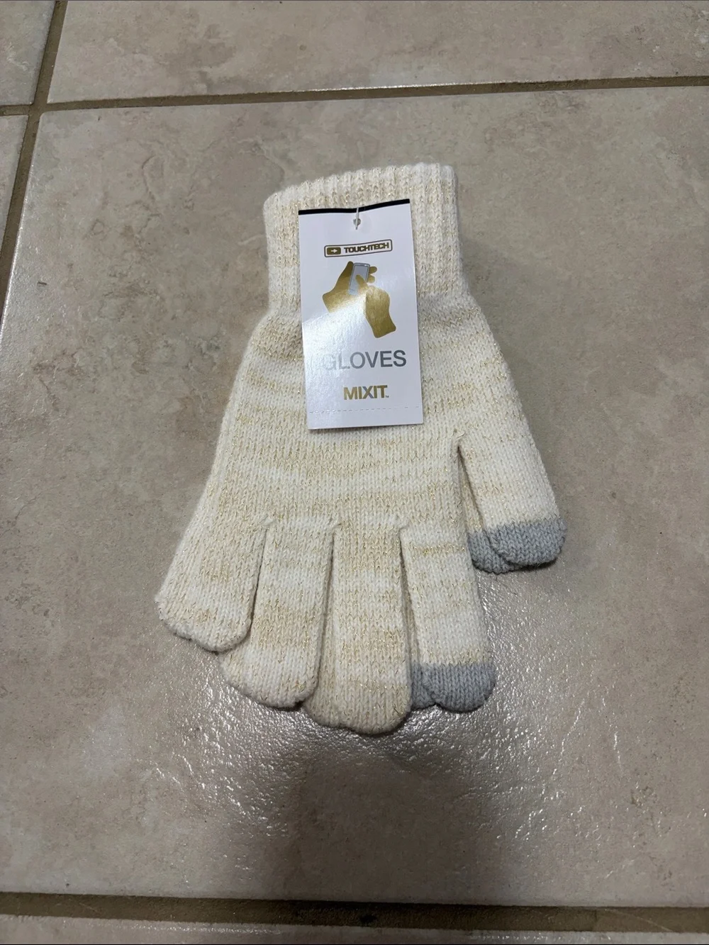 Mixit Cream Knit Touchscreen Gloves with Gray Tips